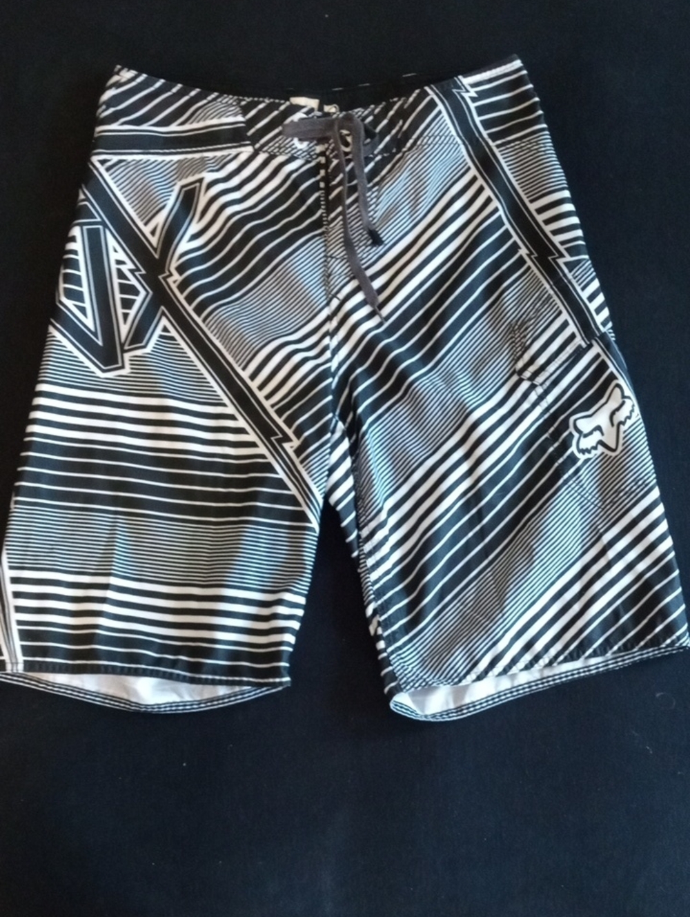 Fox Black and White Graphic Stripe Swim Shorts